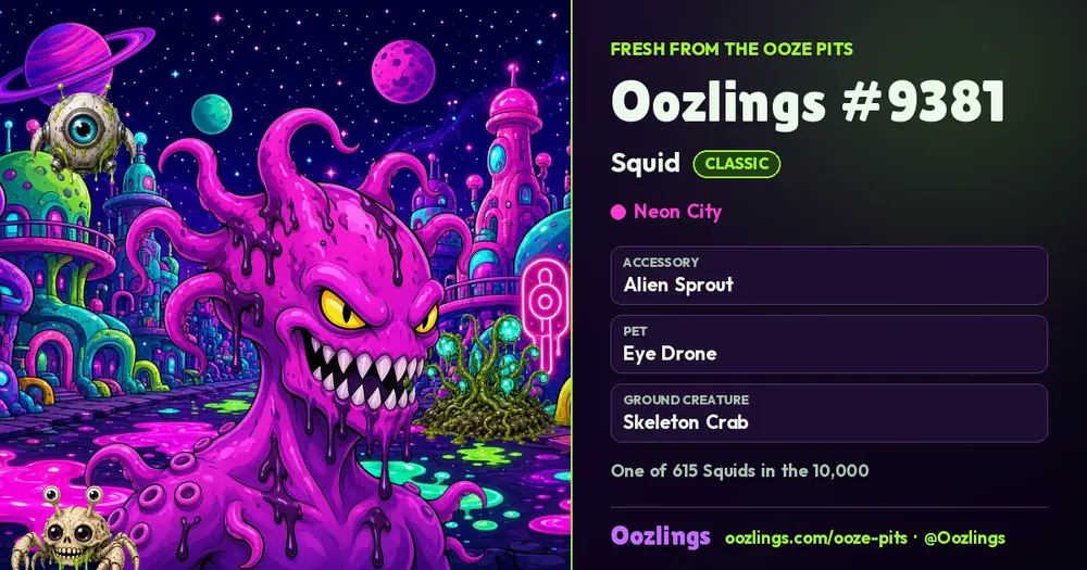 Oozlings #9381, a Classic Squid in Neon City