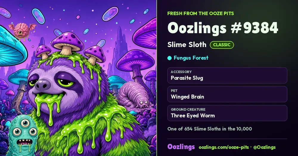Oozlings #9384, a Classic Slime Sloth in Fungus Forest