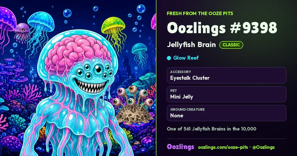 Oozlings #9398, a Classic Jellyfish Brain in Glow Reef