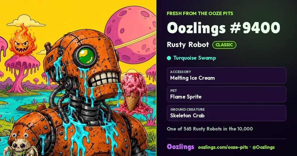 Oozlings #9400, a Classic Rusty Robot in Turquoise Swamp