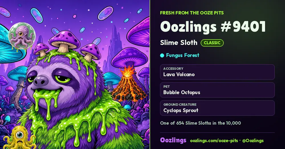 Oozlings #9401, a Classic Slime Sloth in Fungus Forest