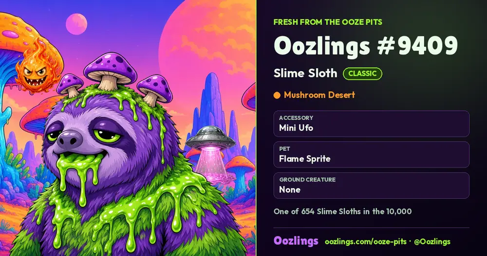 Oozlings #9409, a Classic Slime Sloth in Mushroom Desert
