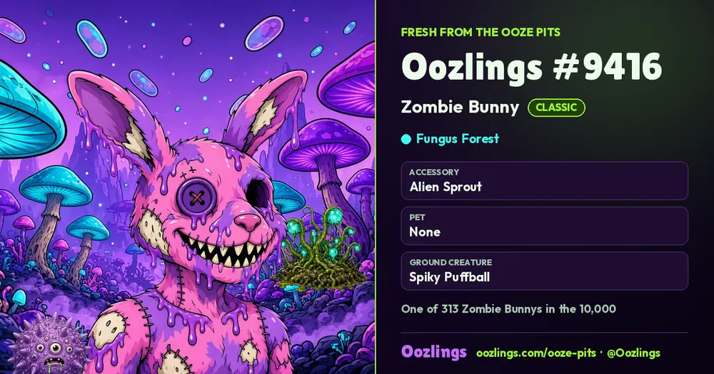 Oozlings #9416, a Classic Zombie Bunny in Fungus Forest