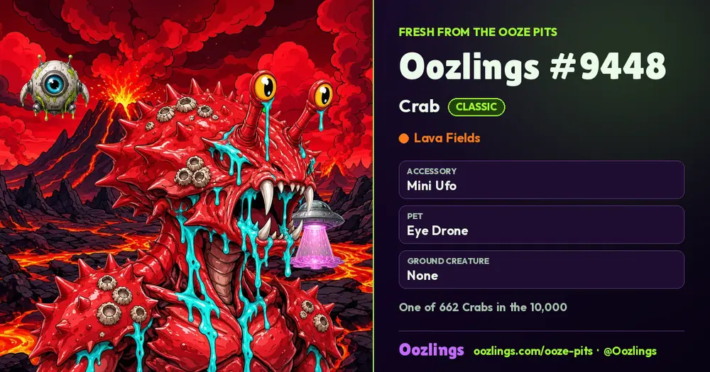 Oozlings #9448, a Classic Crab in Lava Fields