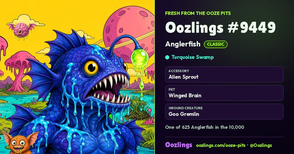 Oozlings #9449, a Classic Anglerfish in Turquoise Swamp