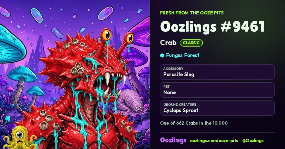 Oozlings #9461, a Classic Crab in Fungus Forest