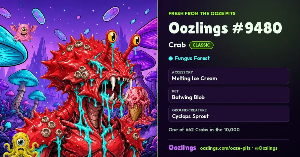 Oozlings #9480, a Classic Crab in Fungus Forest