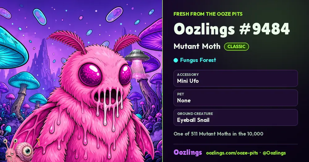 Oozlings #9484, a Classic Mutant Moth in Fungus Forest