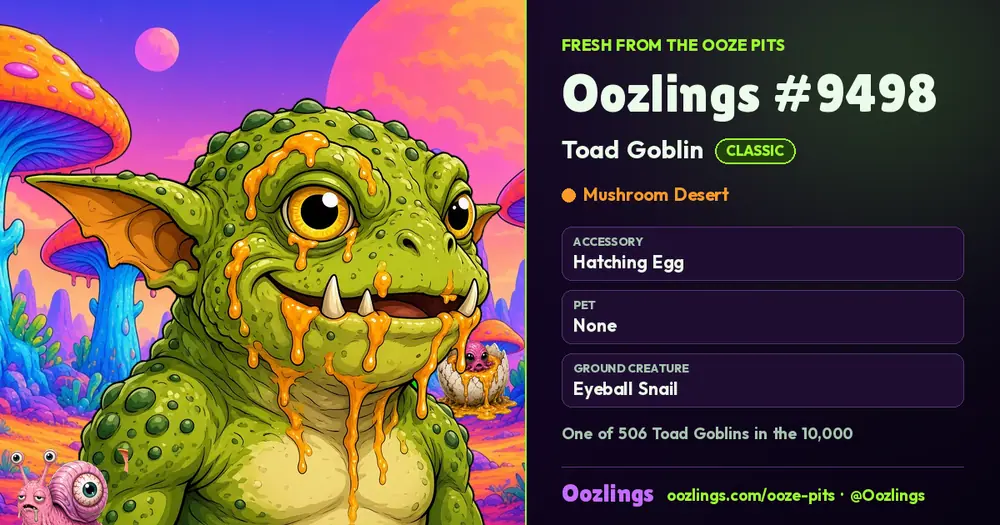 Oozlings #9498, a Classic Toad Goblin in Mushroom Desert