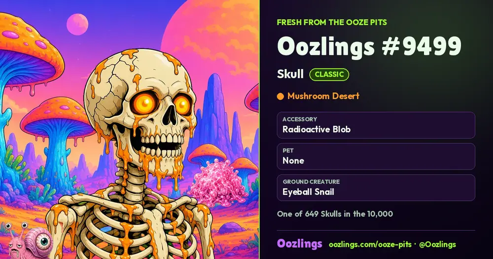 Oozlings #9499, a Classic Skull in Mushroom Desert