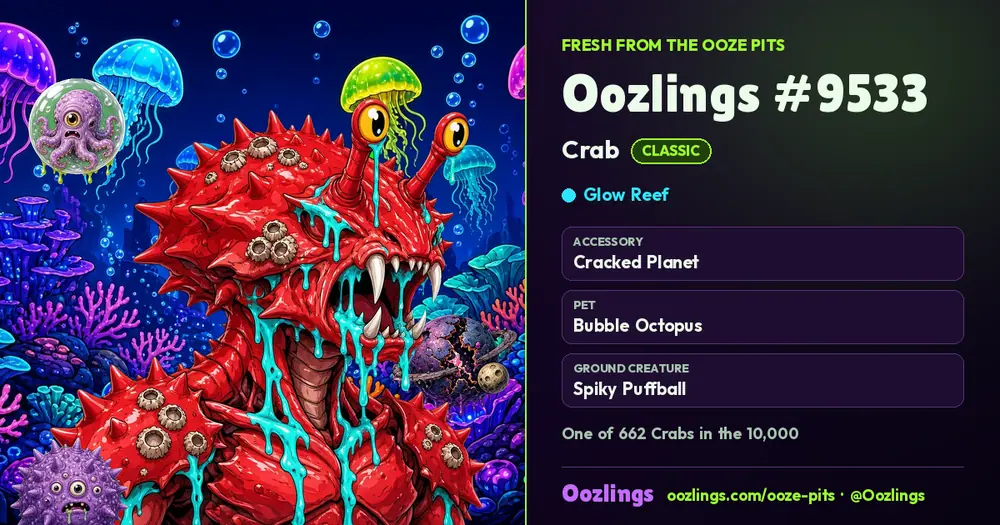 Oozlings #9533, a Classic Crab in Glow Reef