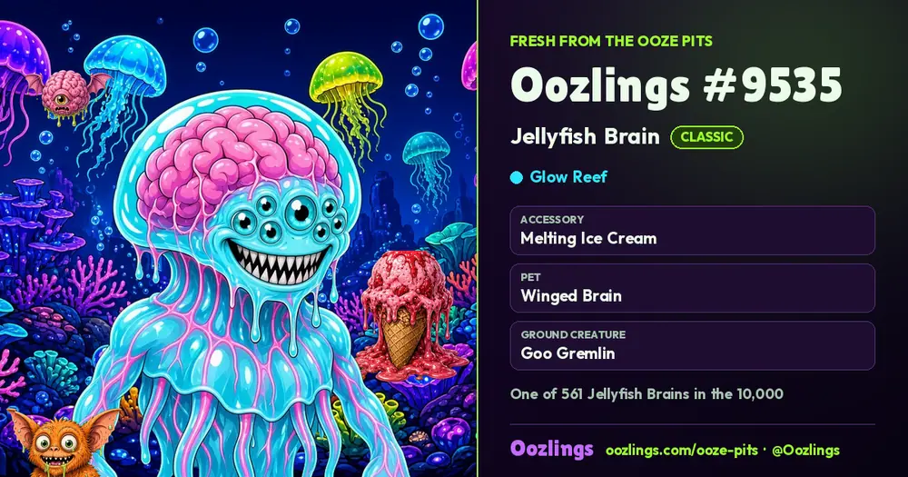 Oozlings #9535, a Classic Jellyfish Brain in Glow Reef