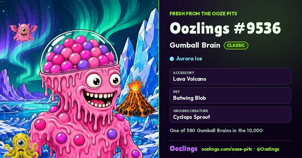 Oozlings #9536, a Classic Gumball Brain in Aurora Ice