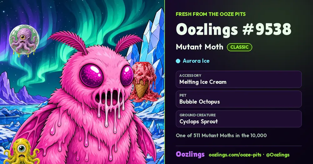 Oozlings #9538, a Classic Mutant Moth in Aurora Ice