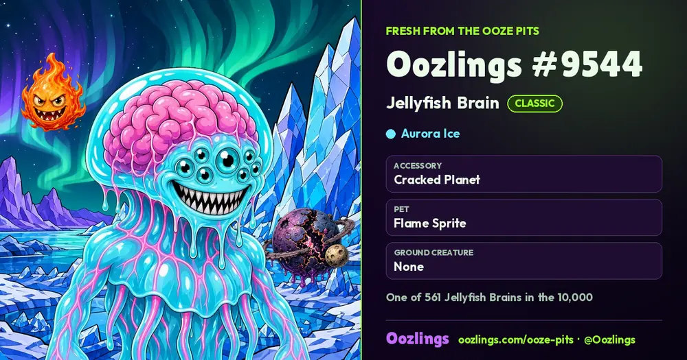 Oozlings #9544, a Classic Jellyfish Brain in Aurora Ice