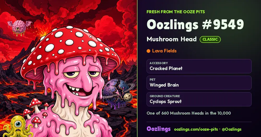 Oozlings #9549, a Classic Mushroom Head in Lava Fields