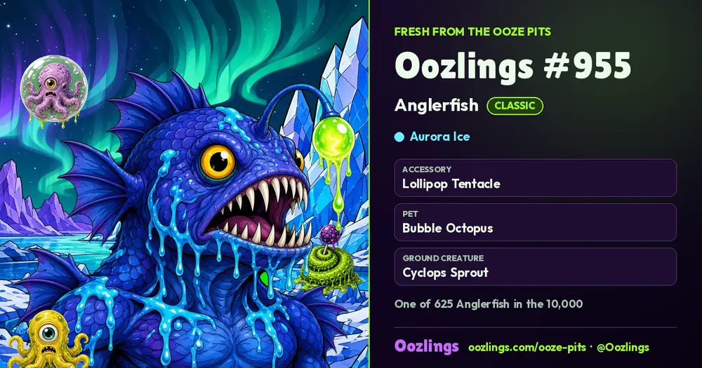 Oozlings #955, a Classic Anglerfish in Aurora Ice