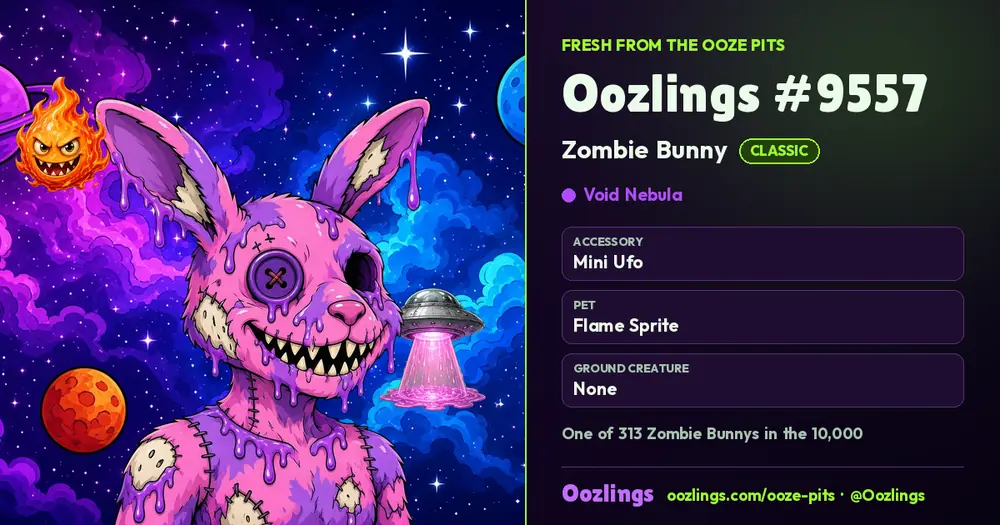 Oozlings #9557, a Classic Zombie Bunny in Void Nebula