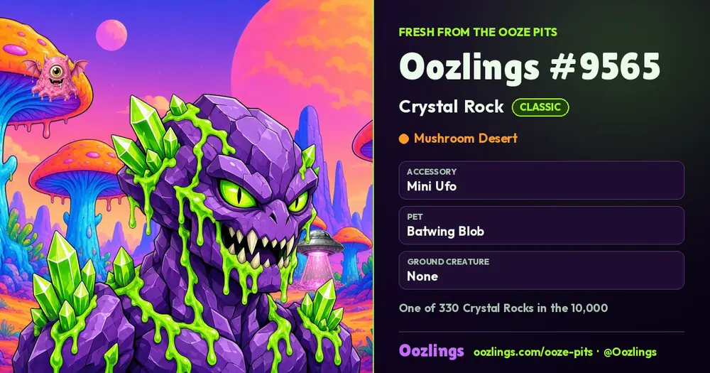 Oozlings #9565, a Classic Crystal Rock in Mushroom Desert