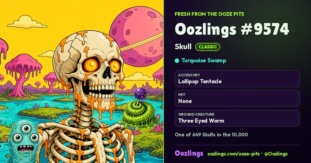 Oozlings #9574, a Classic Skull in Turquoise Swamp