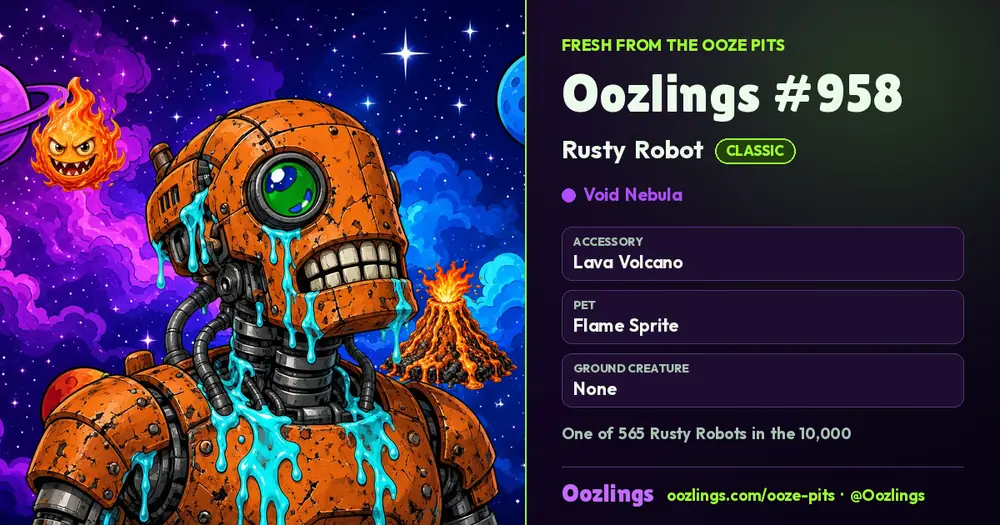 Oozlings #958, a Classic Rusty Robot in Void Nebula