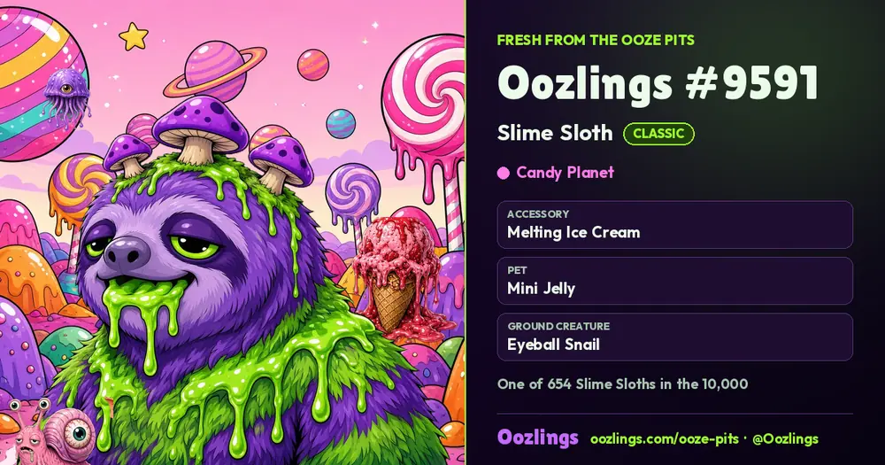Oozlings #9591, a Classic Slime Sloth in Candy Planet