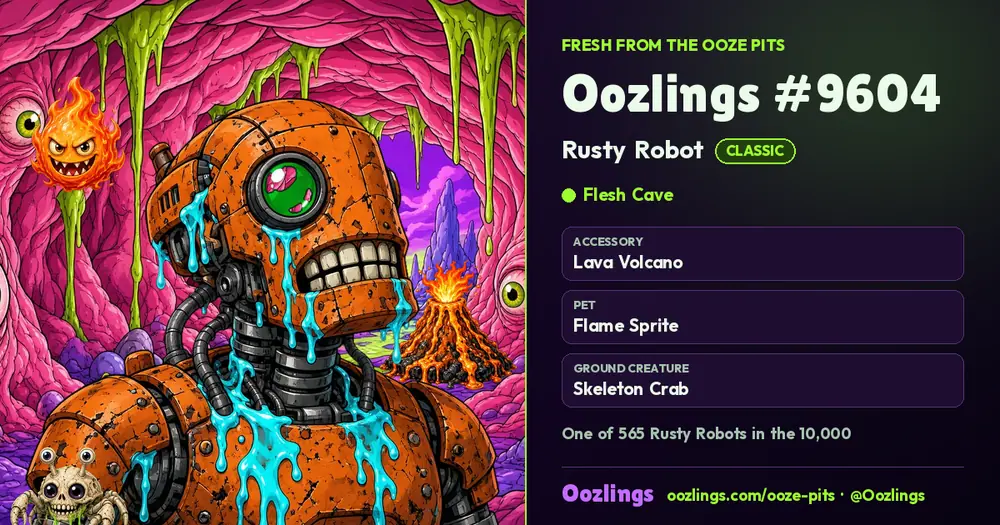 Oozlings #9604, a Classic Rusty Robot in Flesh Cave