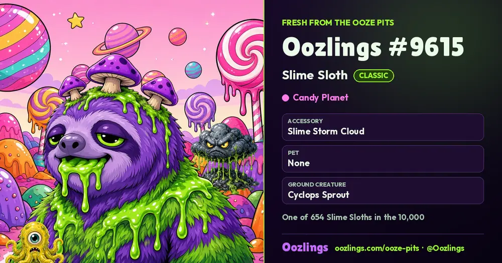 Oozlings #9615, a Classic Slime Sloth in Candy Planet