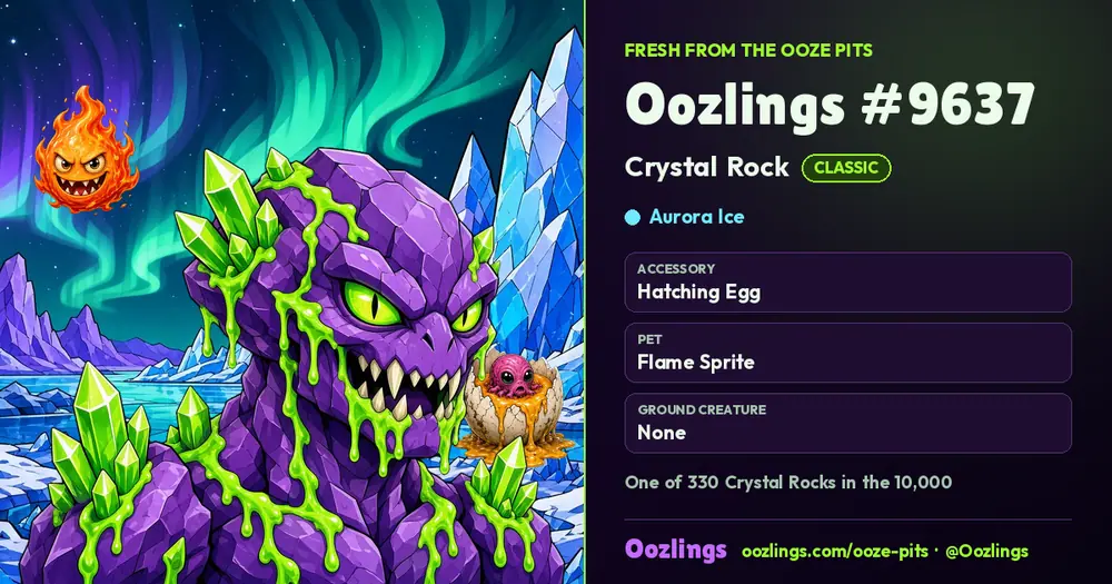 Oozlings #9637, a Classic Crystal Rock in Aurora Ice