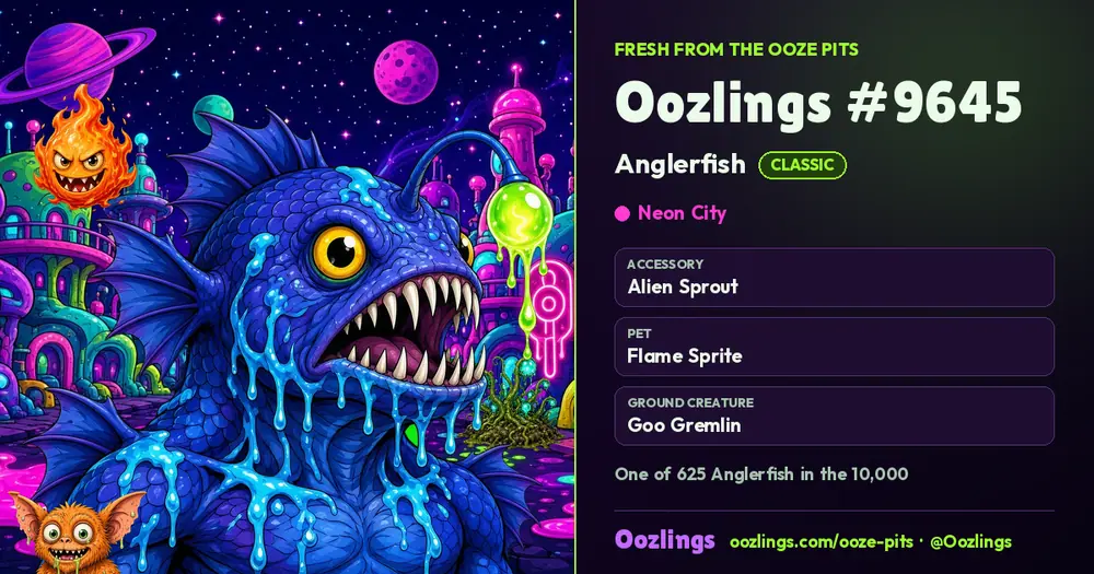 Oozlings #9645, a Classic Anglerfish in Neon City