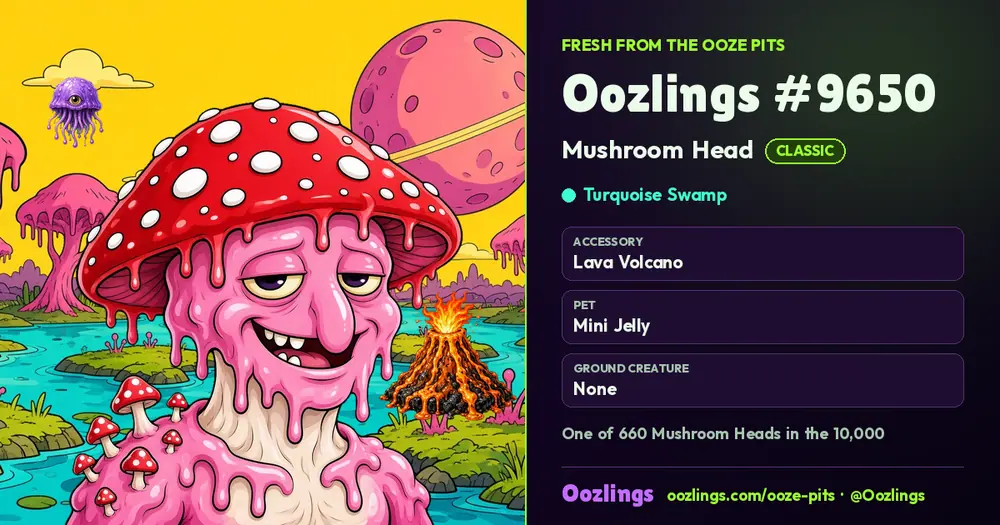Oozlings #9650, a Classic Mushroom Head in Turquoise Swamp