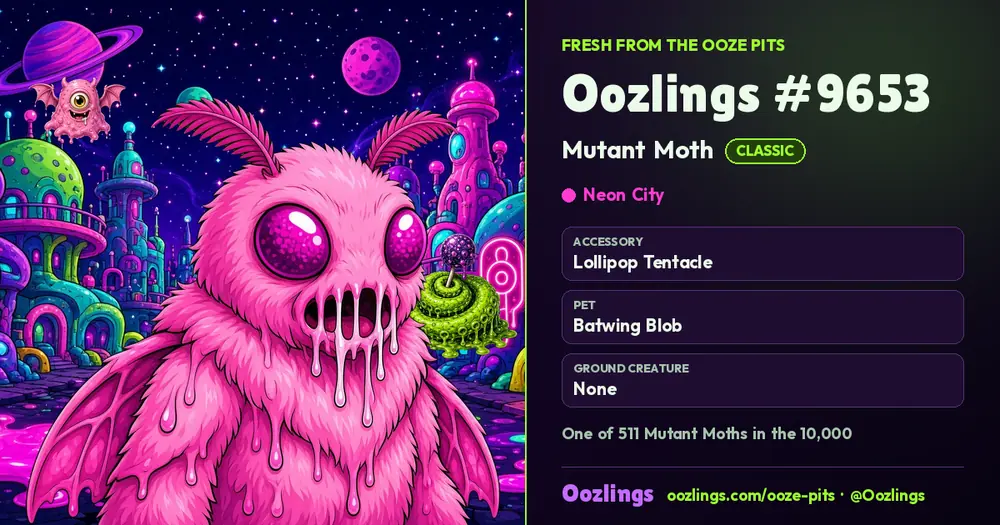 Oozlings #9653, a Classic Mutant Moth in Neon City