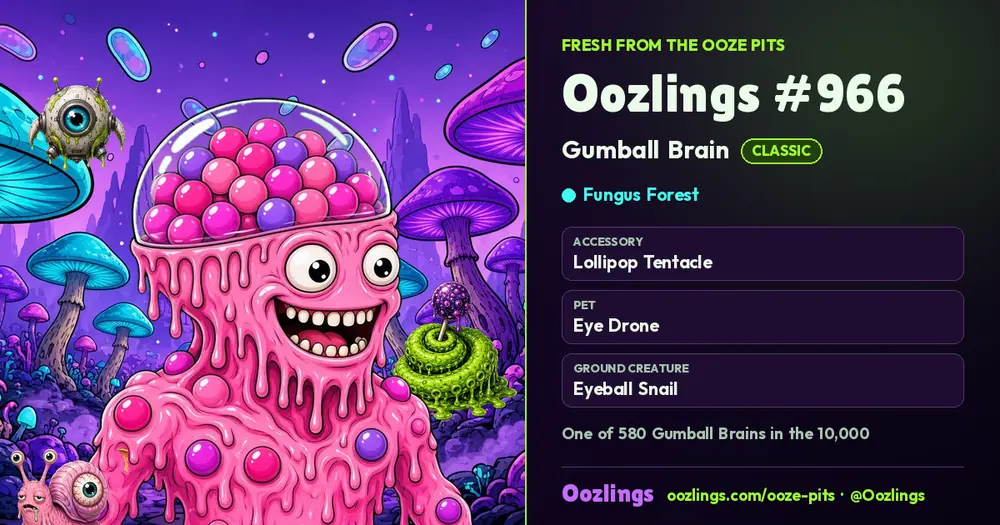 Oozlings #966, a Classic Gumball Brain in Fungus Forest