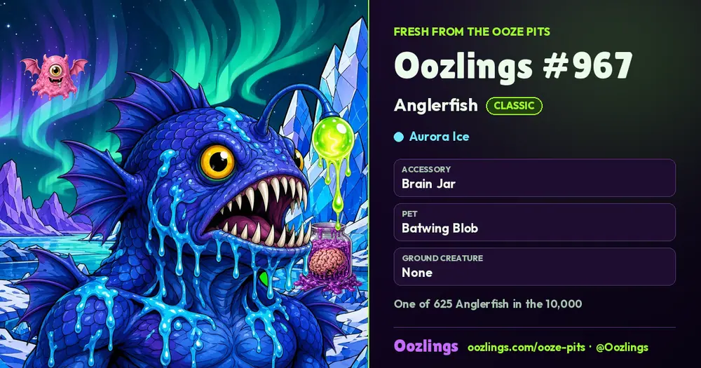 Oozlings #967, a Classic Anglerfish in Aurora Ice