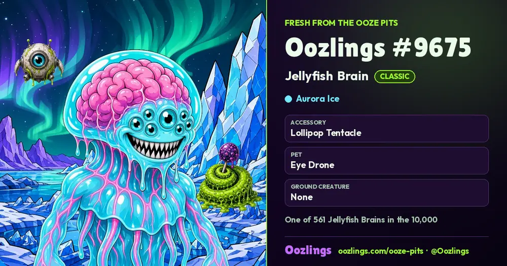 Oozlings #9675, a Classic Jellyfish Brain in Aurora Ice