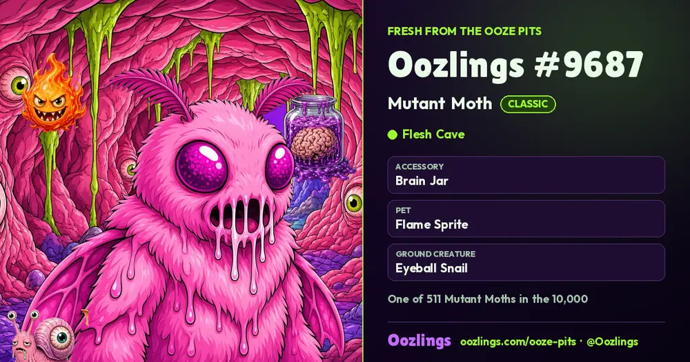 Oozlings #9687, a Classic Mutant Moth in Flesh Cave