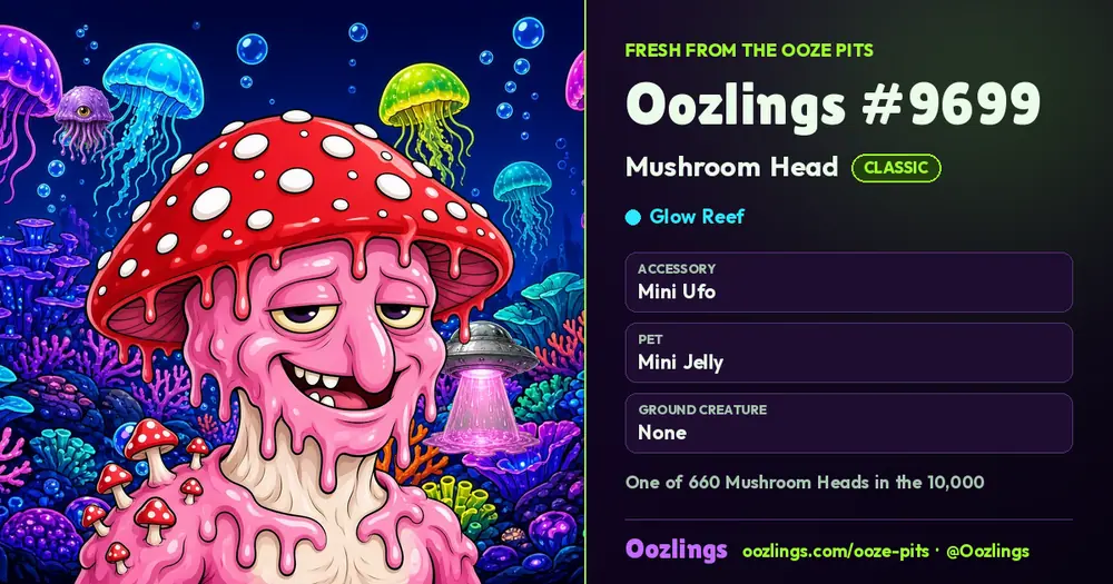 Oozlings #9699, a Classic Mushroom Head in Glow Reef