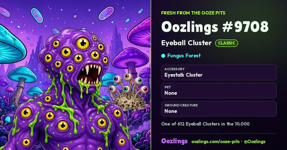 Oozlings #9708, a Classic Eyeball Cluster in Fungus Forest