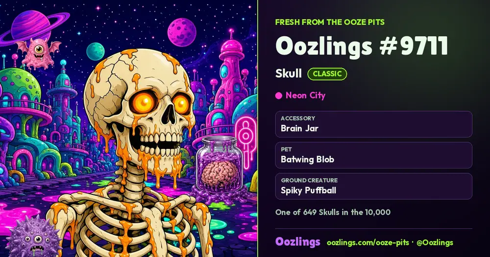Oozlings #9711, a Classic Skull in Neon City