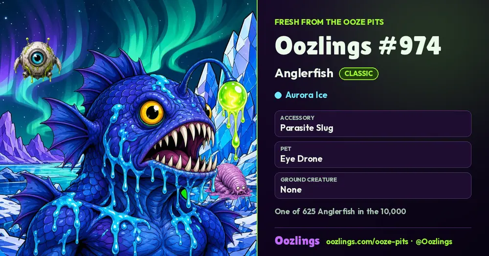 Oozlings #974, a Classic Anglerfish in Aurora Ice