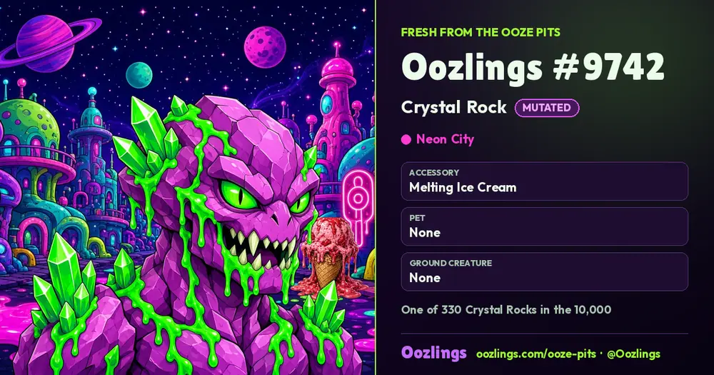 Oozlings #9742, a Mutated Crystal Rock in Neon City