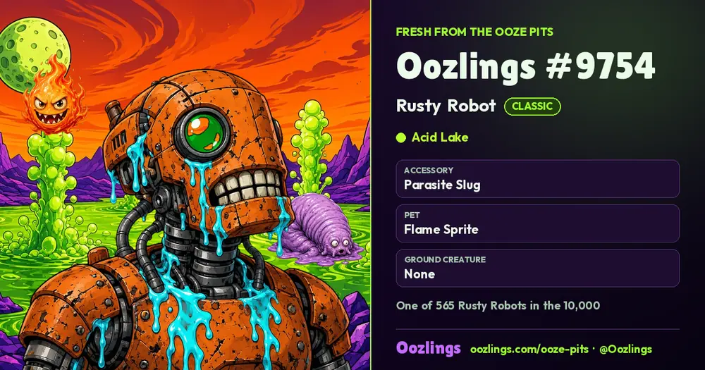 Oozlings #9754, a Classic Rusty Robot in Acid Lake