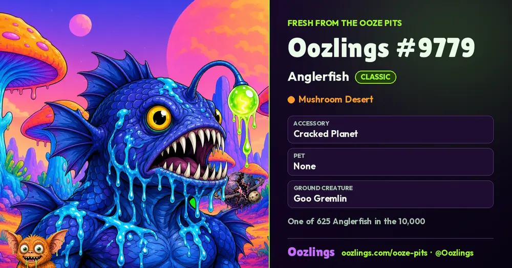 Oozlings #9779, a Classic Anglerfish in Mushroom Desert