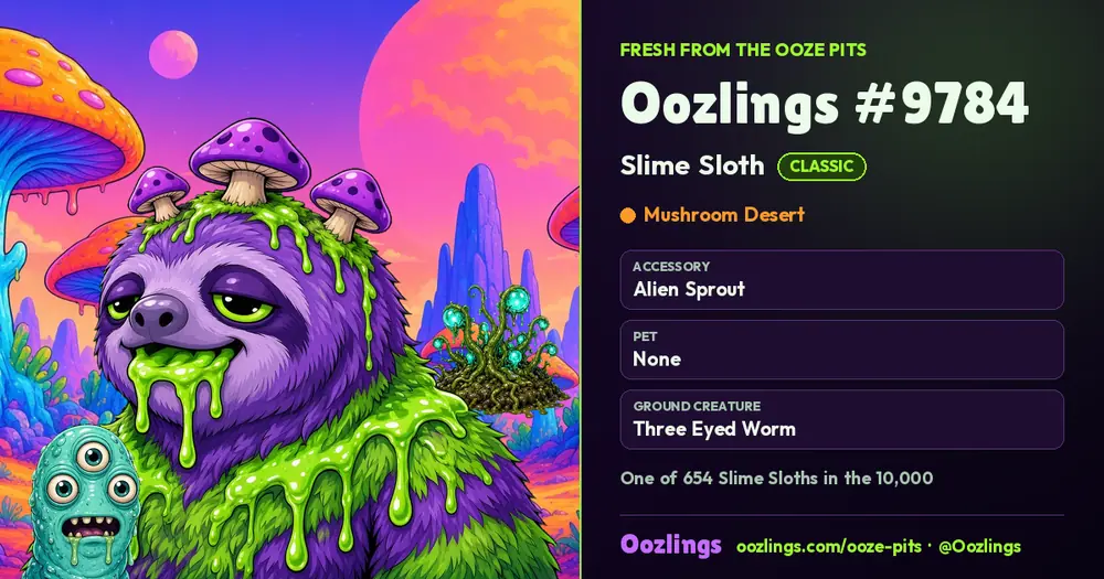 Oozlings #9784, a Classic Slime Sloth in Mushroom Desert