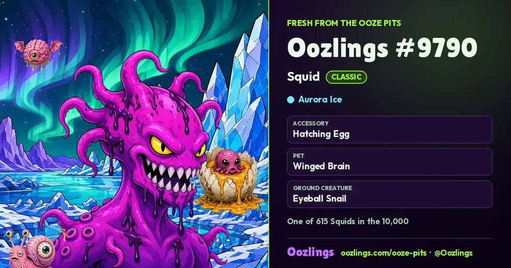 Oozlings #9790, a Classic Squid in Aurora Ice