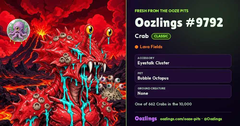 Oozlings #9792, a Classic Crab in Lava Fields