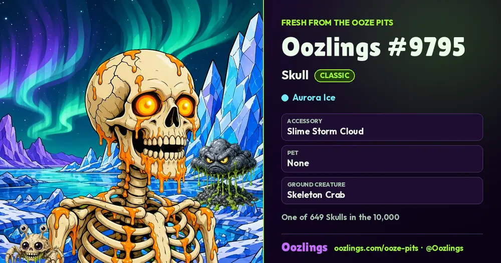 Oozlings #9795, a Classic Skull in Aurora Ice