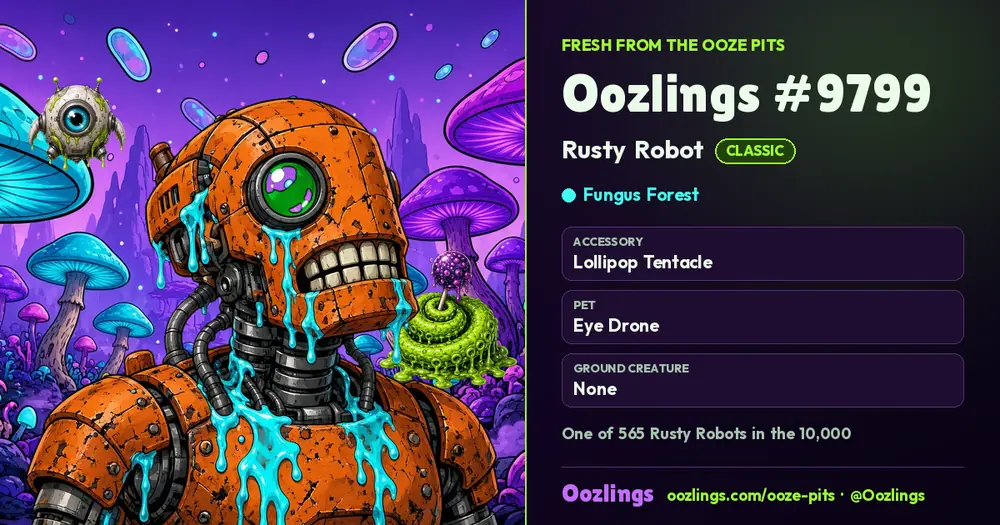 Oozlings #9799, a Classic Rusty Robot in Fungus Forest