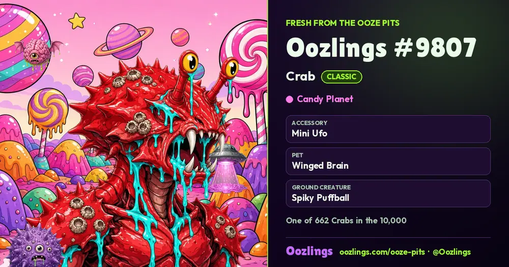 Oozlings #9807, a Classic Crab in Candy Planet