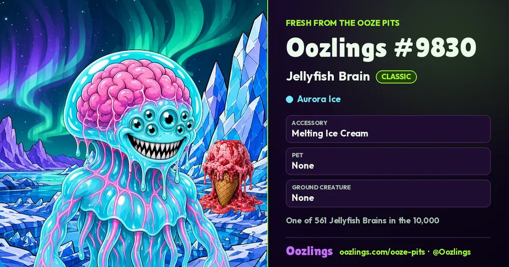 Oozlings #9830, a Classic Jellyfish Brain in Aurora Ice